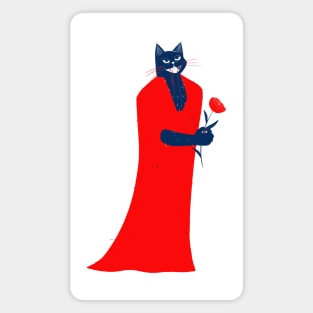 Tall and handsome blue cat in red with red flower for you Magnet